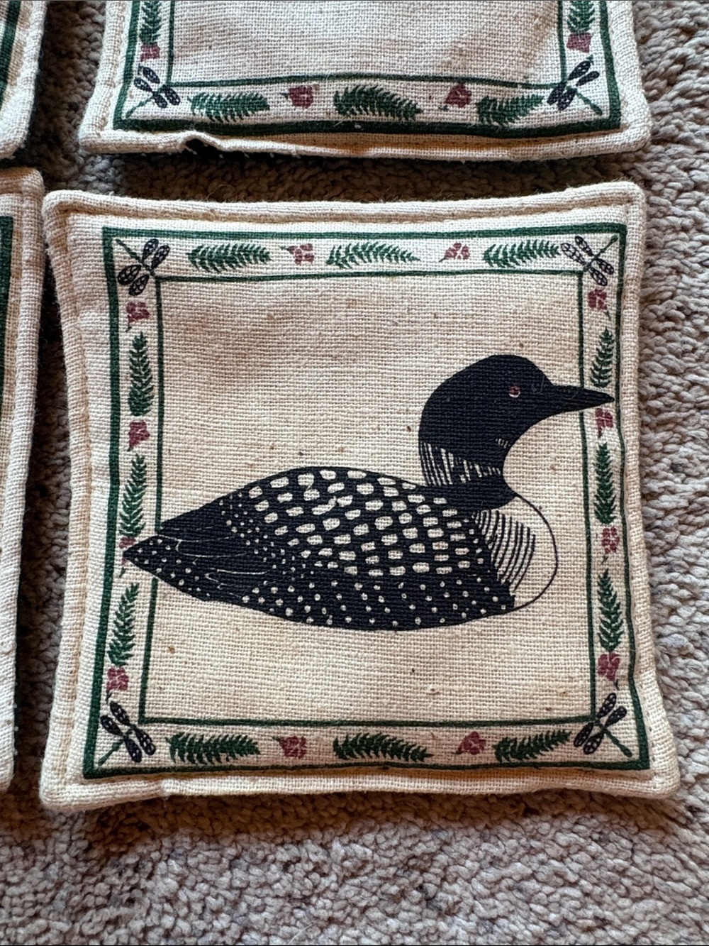Set of 4 Linen Loon Coasters in Natural and Black - Picture 2 of 3